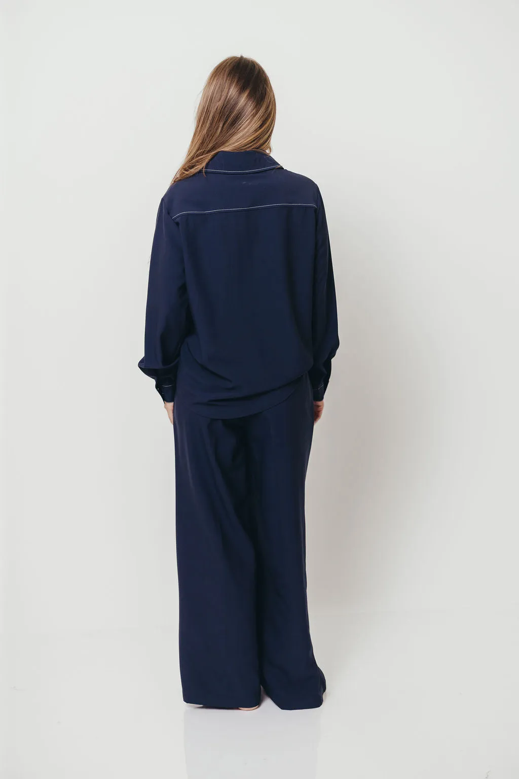 Greer Contrast Stitch Belted Trousers in Midnight Blue *Final Sale* sold by Worth Collective product image thumbnail 5