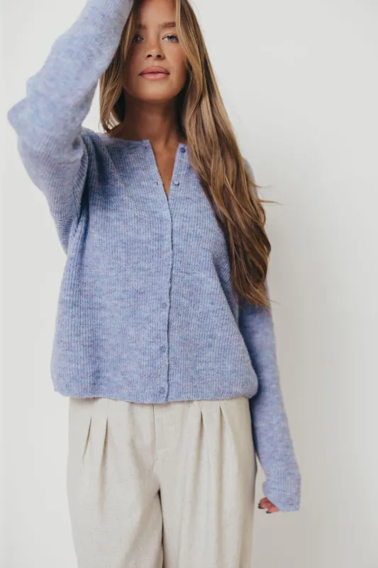 Newport Cardigan in Blue Heather sold by Worth Collective