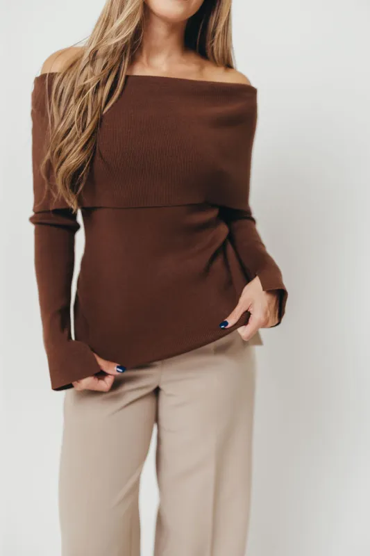 Ana Off-Shoulder Knit Top in Espresso sold by Worth Collective