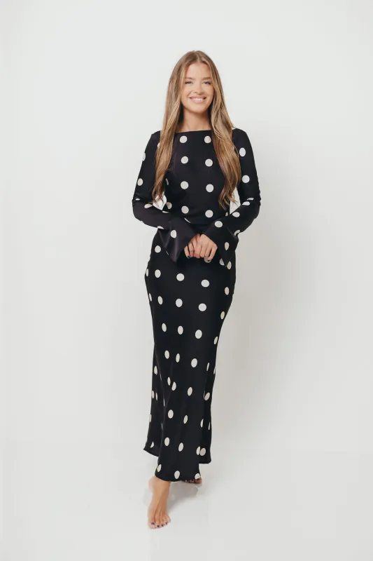 Georgie Polka Dot Maxi Dress in Black sold by Worth Collective