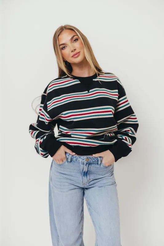 Blake Retro Striped Crewneck Sweatshirt in Dust Navy sold by Worth Collective