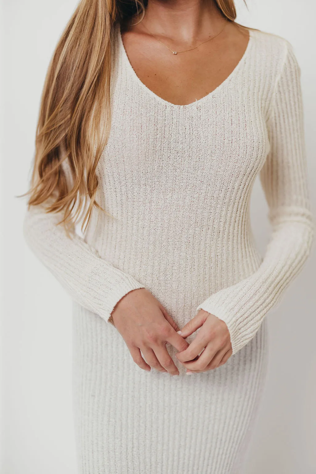 Joline Textured Rib Knit Sweater Maxi Dress in Off-White sold by Worth Collective product image thumbnail 2