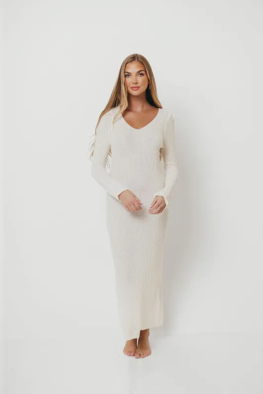 Joline Textured Rib Knit Sweater Maxi Dress in Off-White made by Crescent