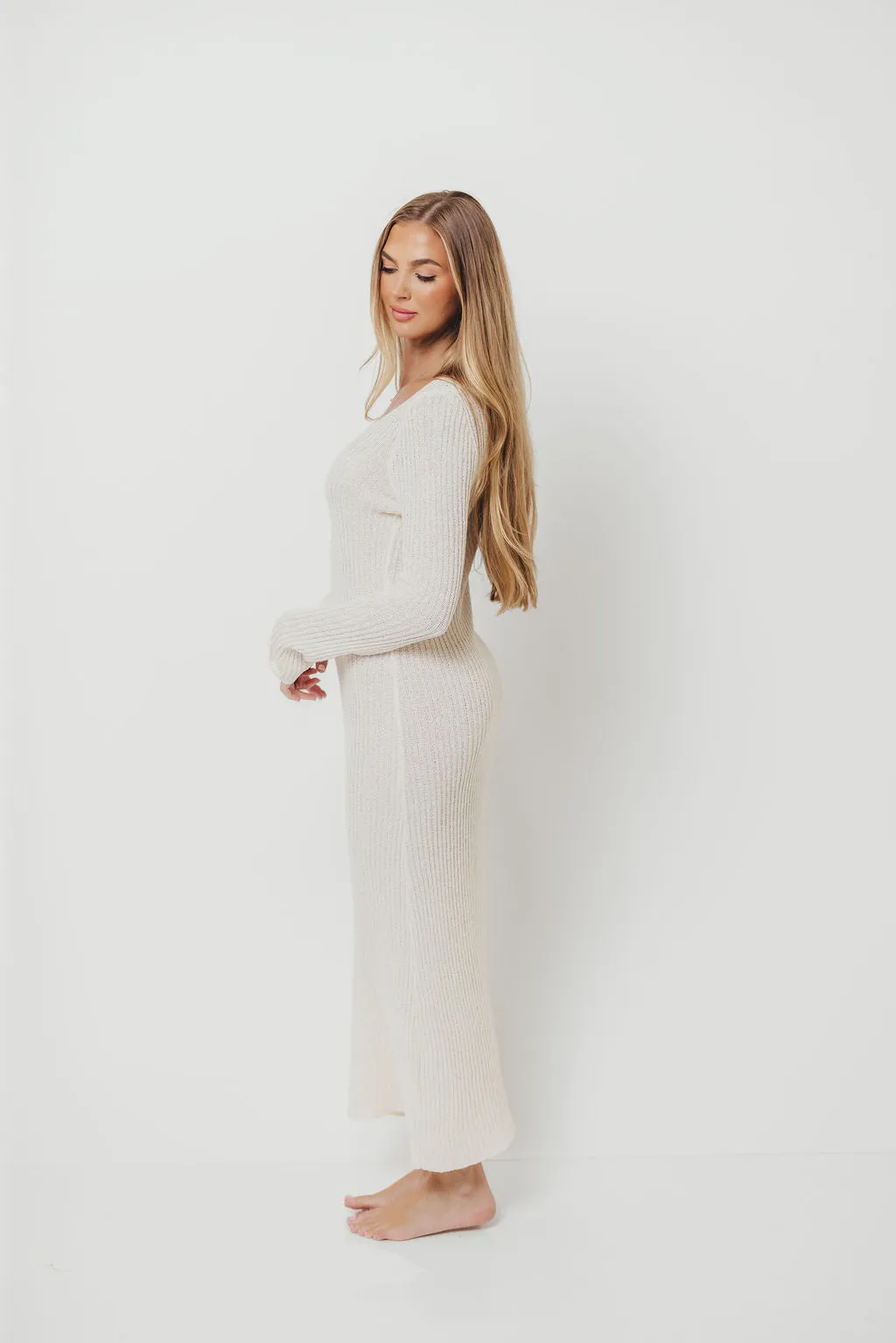 Joline Textured Rib Knit Sweater Maxi Dress in Off-White sold by Worth Collective product image thumbnail 3