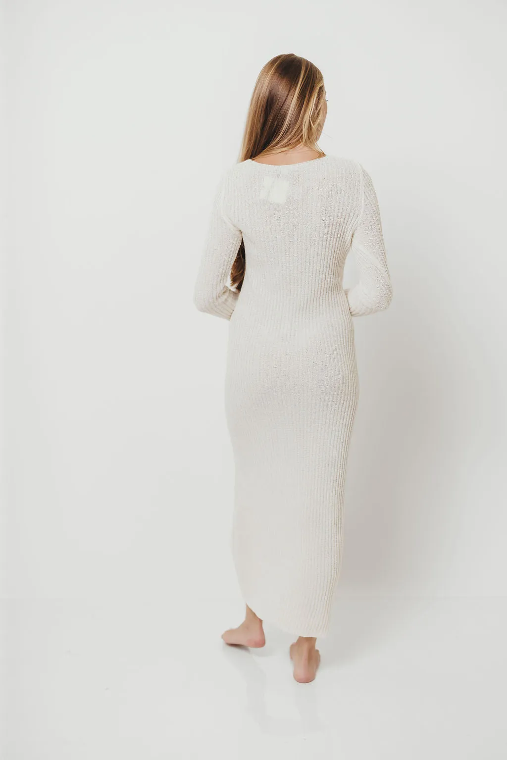 Joline Textured Rib Knit Sweater Maxi Dress in Off-White sold by Worth Collective product image thumbnail 4