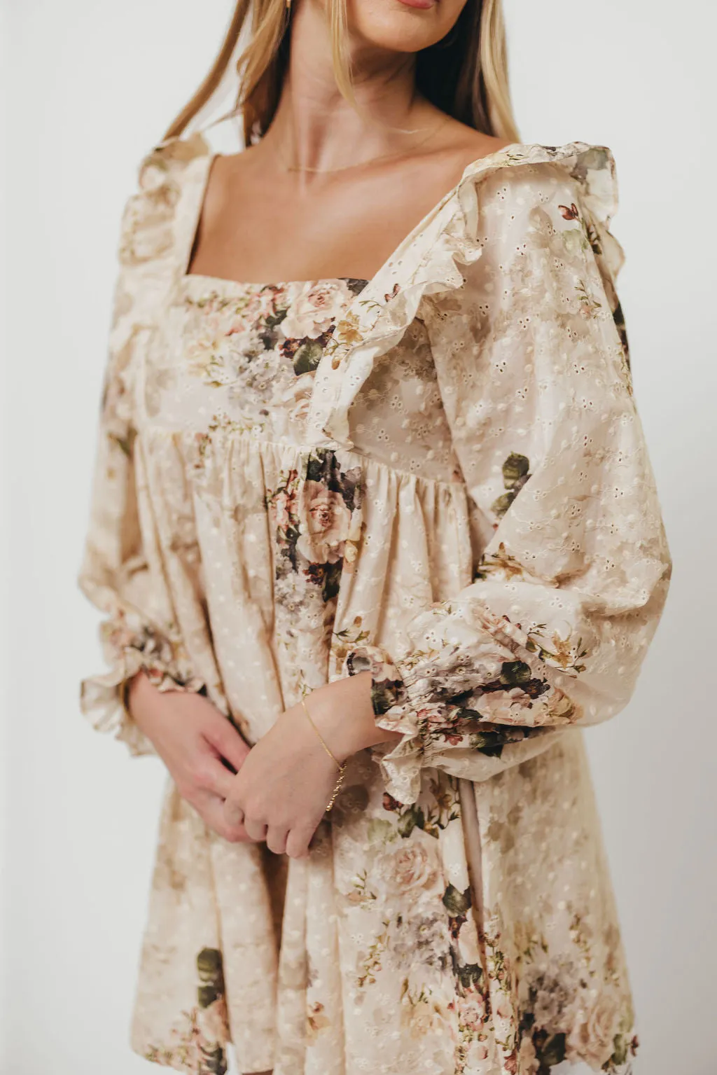 Tayler 100% Cotton Mini Dress in Beige Floral sold by Worth Collective product image thumbnail 5