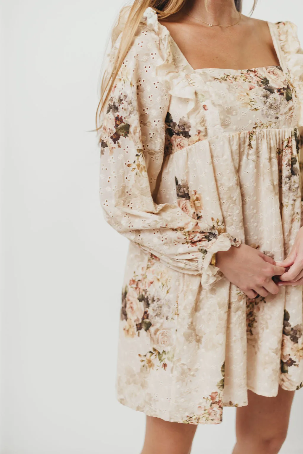 Tayler 100% Cotton Mini Dress in Beige Floral sold by Worth Collective product image thumbnail 2