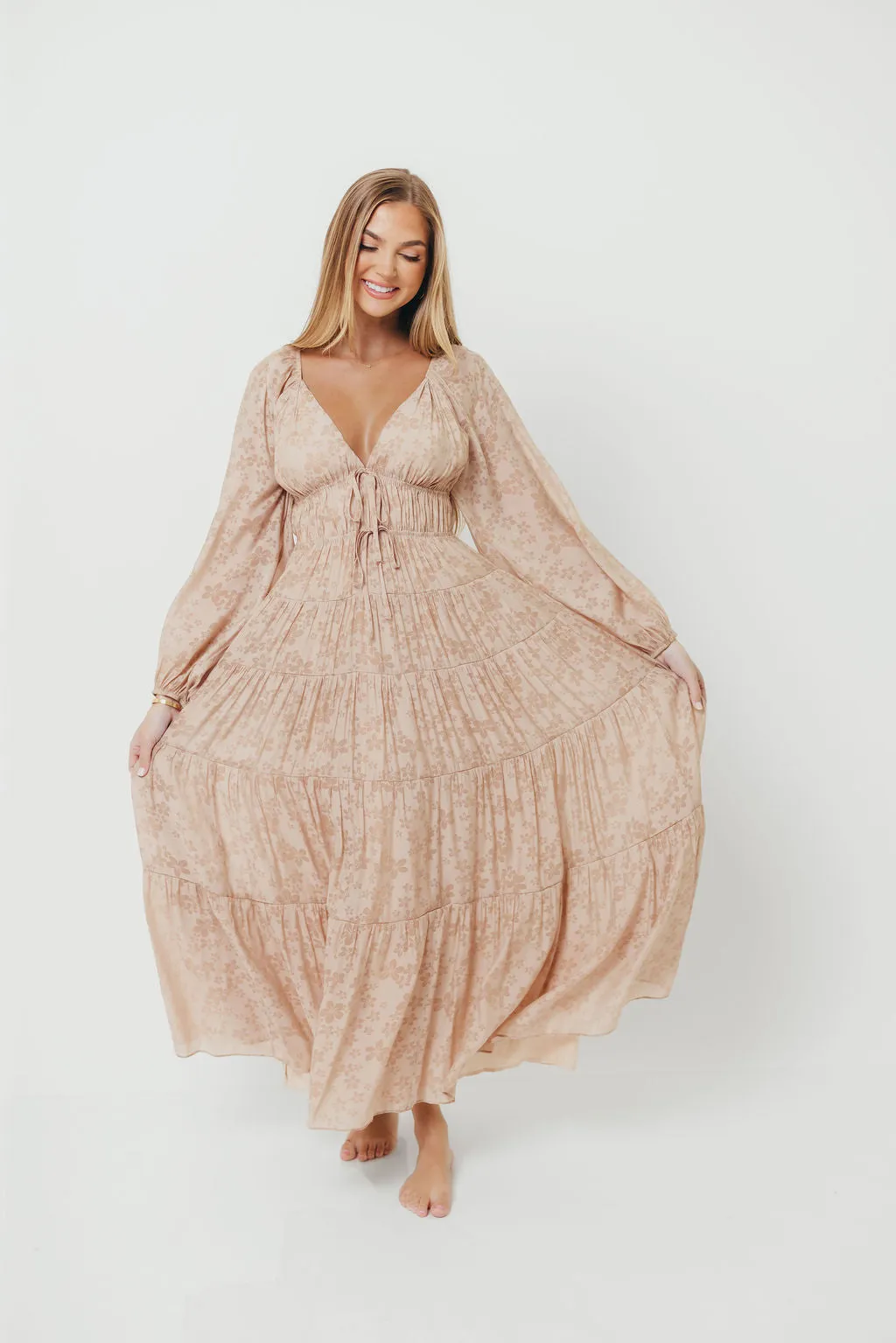 Elyse Maxi Dress in Beige Floral sold by Worth Collective product image thumbnail 3
