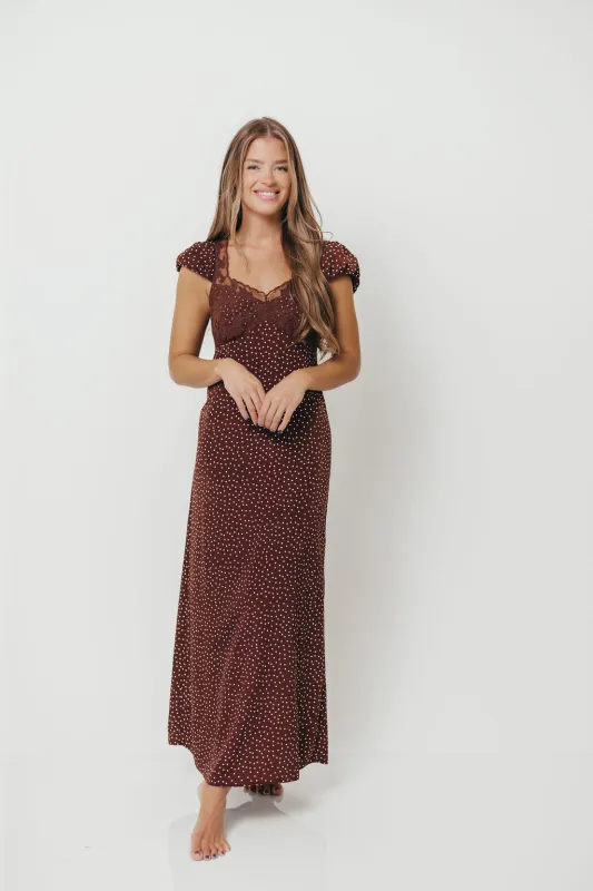 Rhiannon Maxi Dress in Brown/White sold by Worth Collective