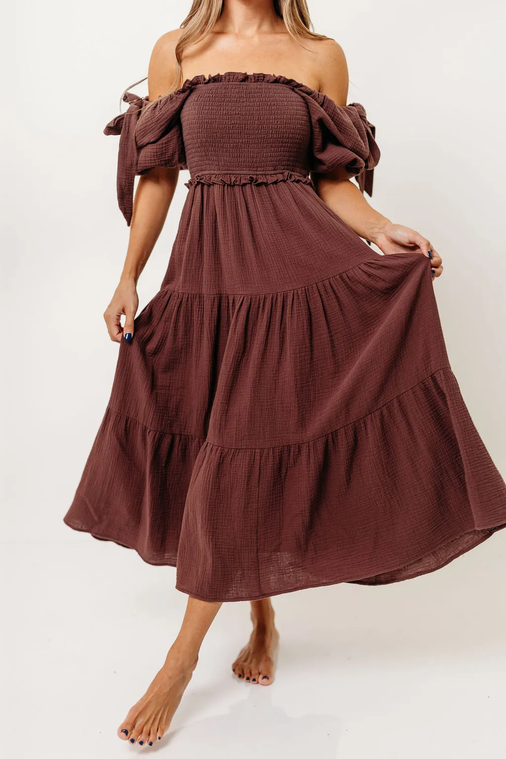 Elena 100% Cotton Midi Dress in Plum sold by Worth Collective product image thumbnail 2