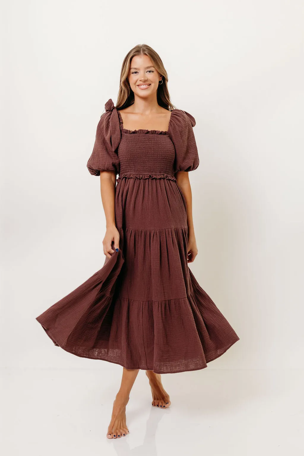Elena 100% Cotton Midi Dress in Plum sold by Worth Collective product image thumbnail 3
