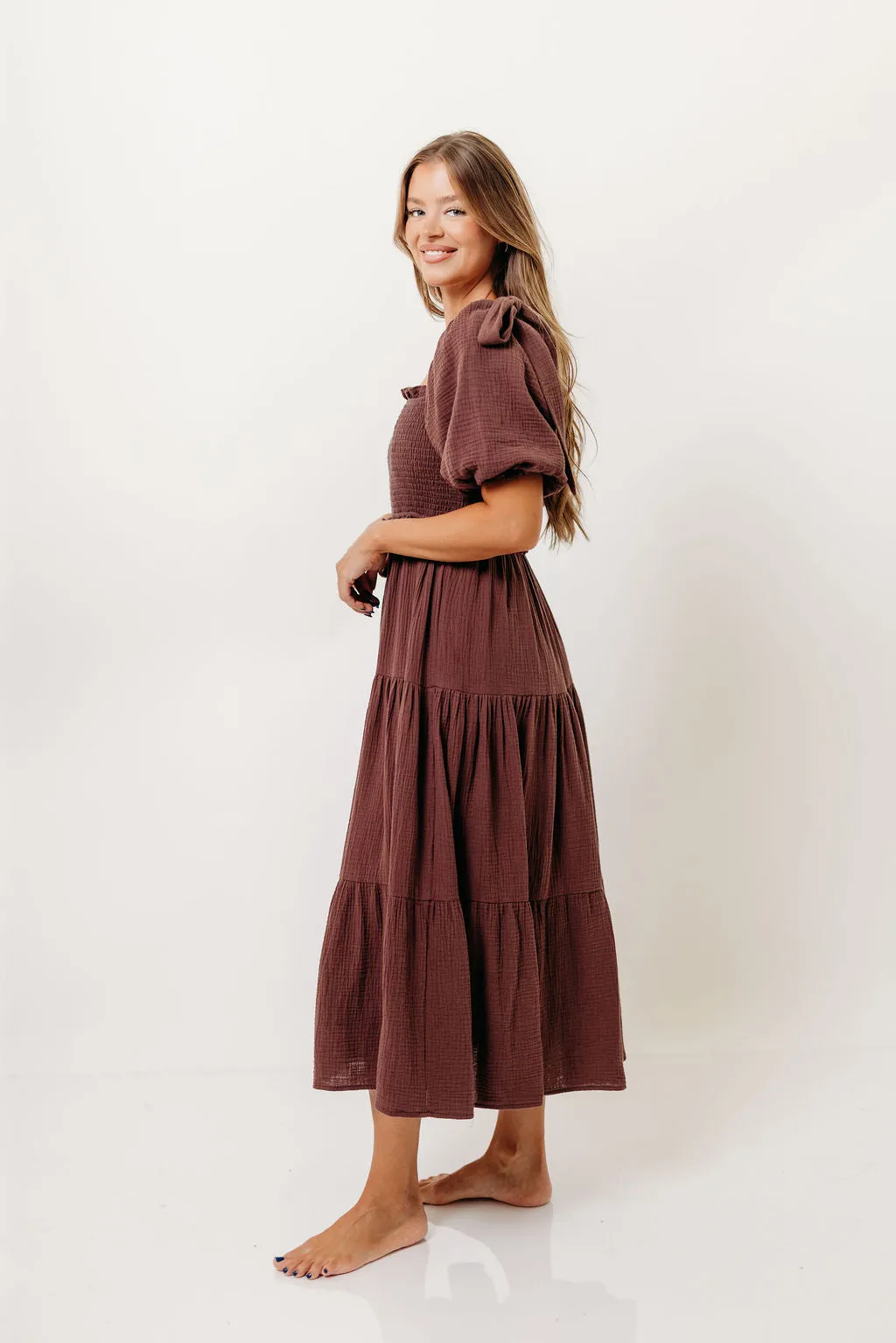 Elena 100% Cotton Midi Dress in Plum sold by Worth Collective product image thumbnail 4