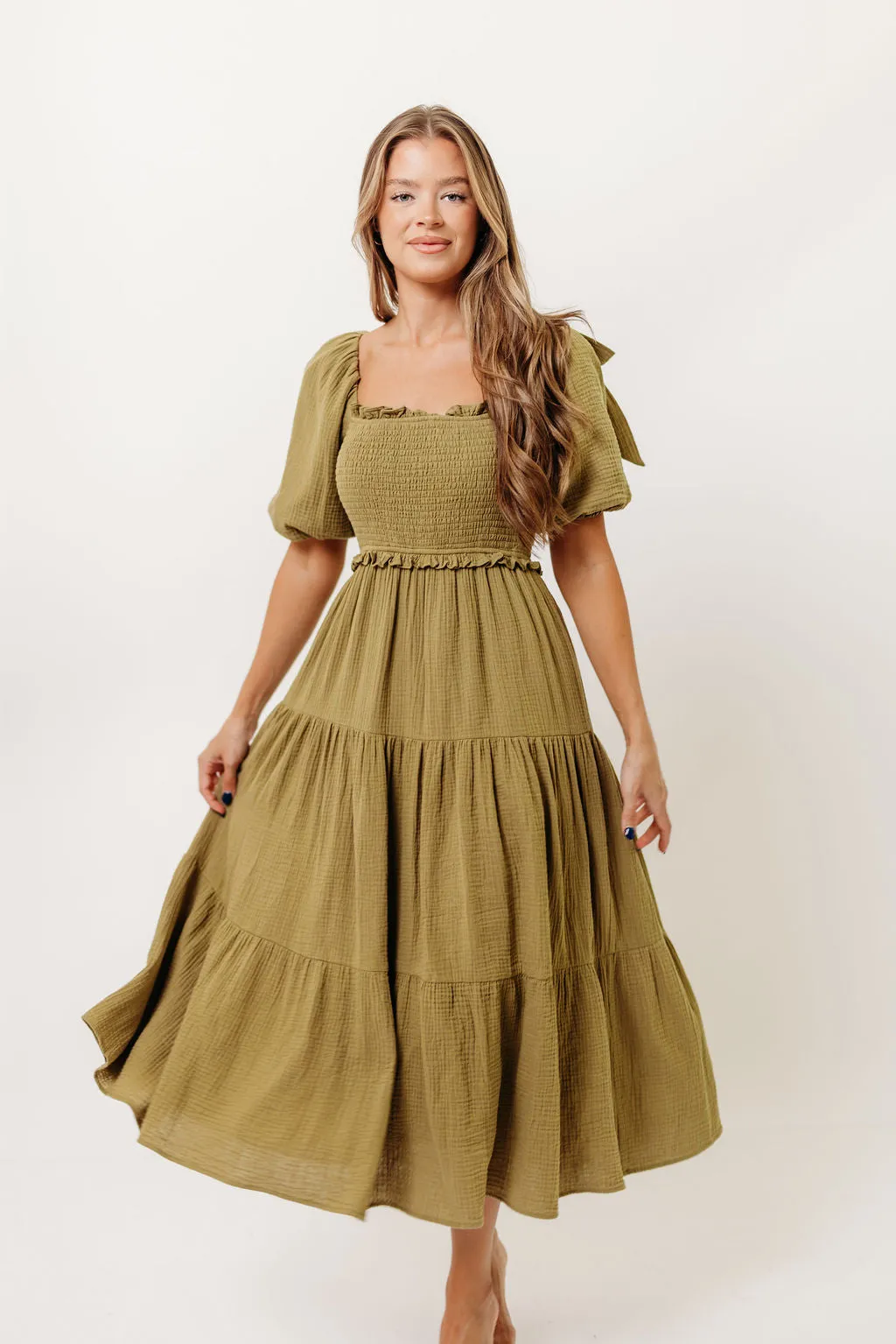 Elena 100% Cotton Midi Dress in Olive - Bump Friendly *Final Sale* sold by Worth Collective product image thumbnail 4
