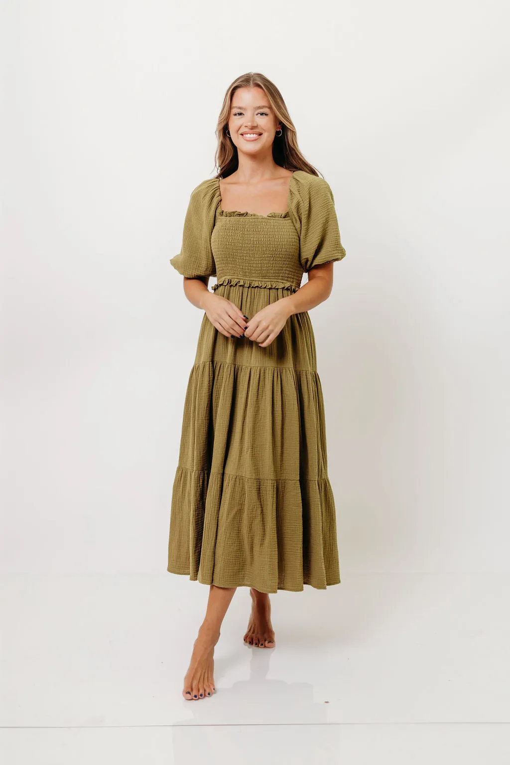 Elena 100% Cotton Midi Dress in Olive - Bump Friendly *Final Sale* sold by Worth Collective