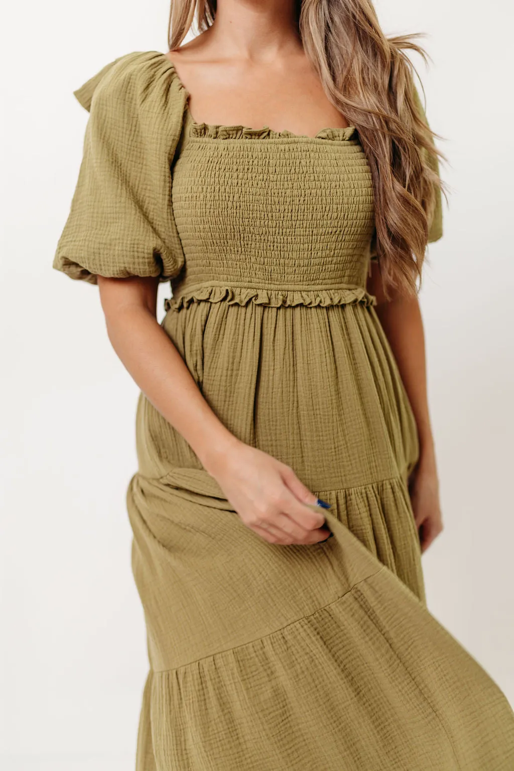 Elena 100% Cotton Midi Dress in Olive - Bump Friendly *Final Sale* sold by Worth Collective product image thumbnail 5