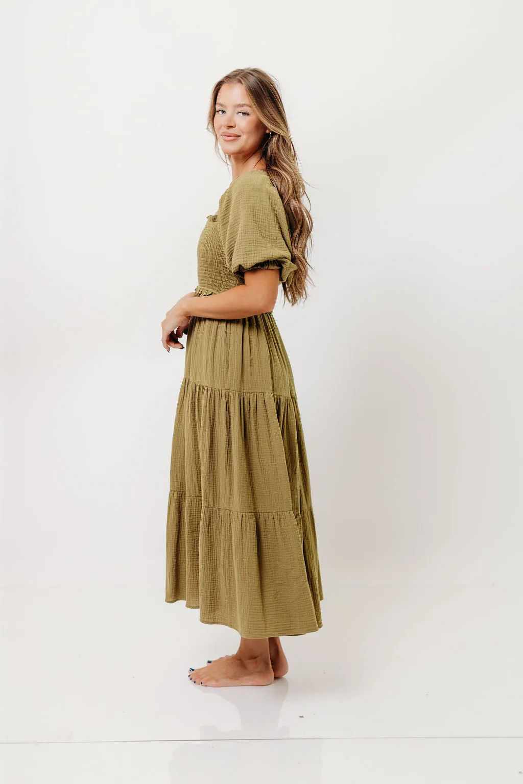 Elena 100% Cotton Midi Dress in Olive - Bump Friendly *Final Sale* sold by Worth Collective product image thumbnail 2