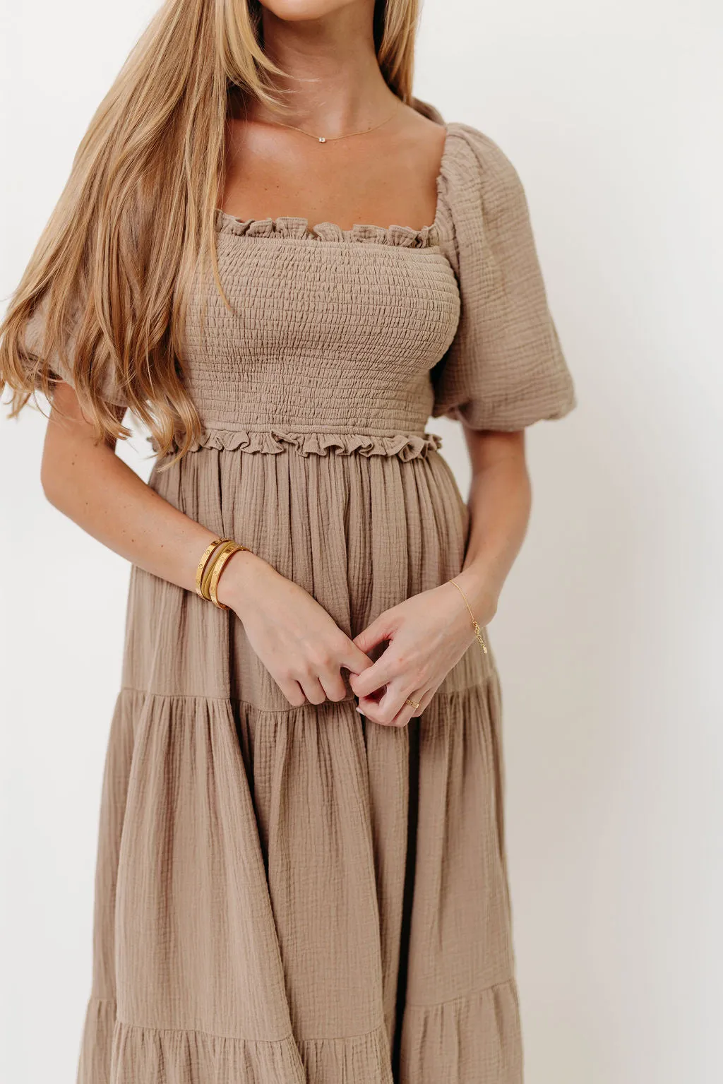 Elena 100% Cotton Midi Dress in Mocha - Bump Friendly sold by Worth Collective product image thumbnail 2