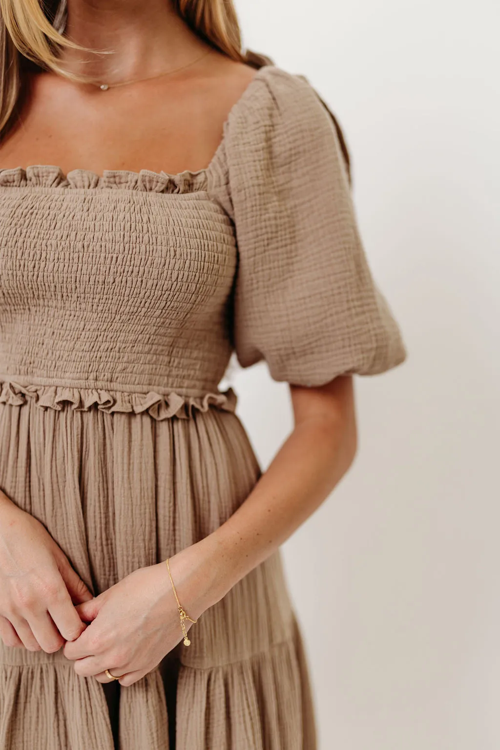 Elena 100% Cotton Midi Dress in Mocha - Bump Friendly sold by Worth Collective product image thumbnail 3