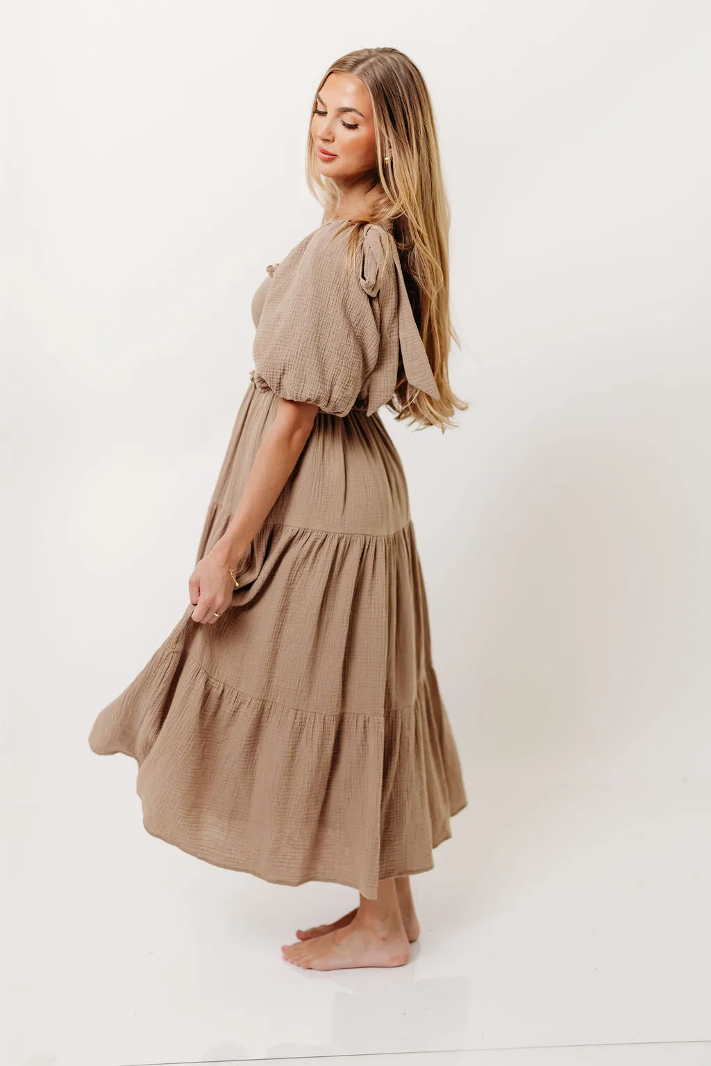 Elena 100% Cotton Midi Dress in Mocha - Bump Friendly sold by Worth Collective product image thumbnail 5