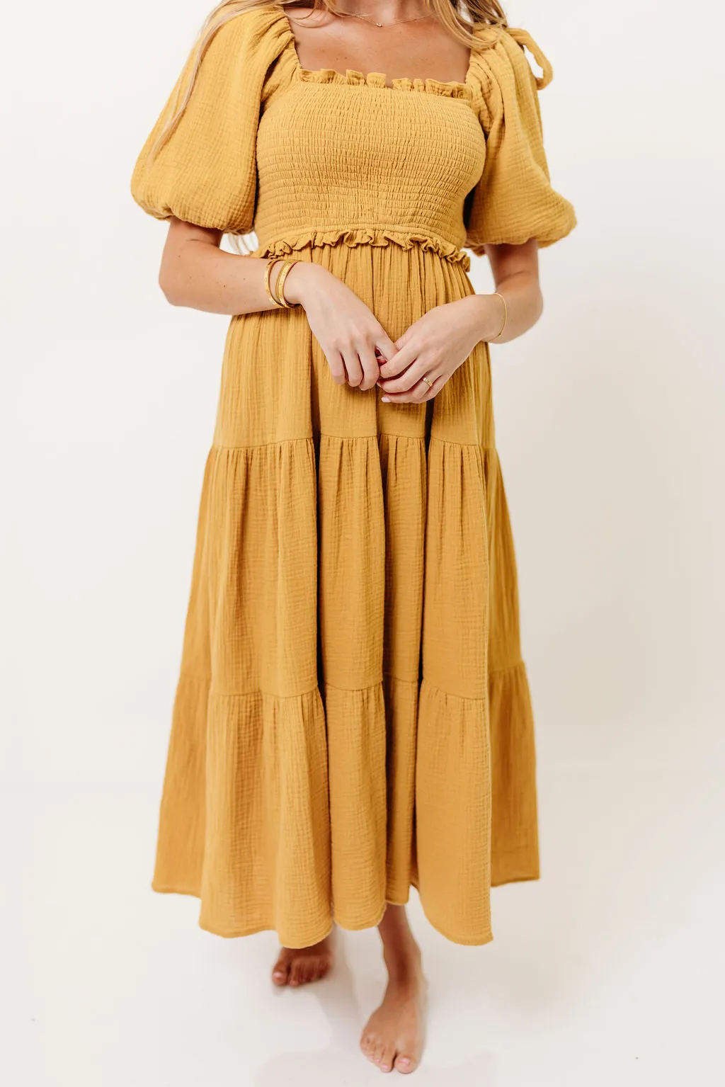 Elena 100% Cotton Midi Dress in Dusty Mustard- Bump Friendly *Final Sale* sold by Worth Collective product image thumbnail 3
