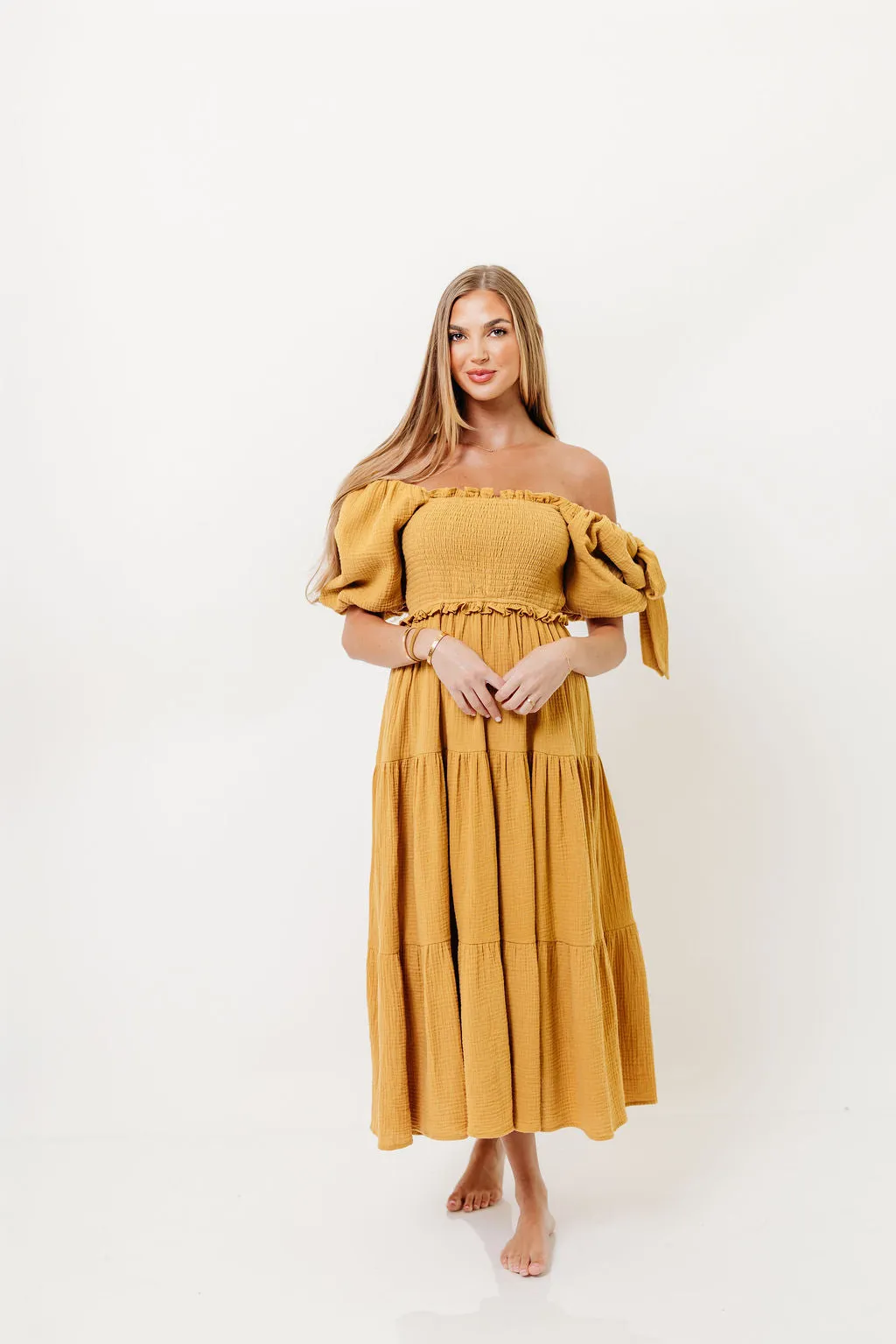Elena 100% Cotton Midi Dress in Dusty Mustard- Bump Friendly *Final Sale* sold by Worth Collective product image thumbnail 4