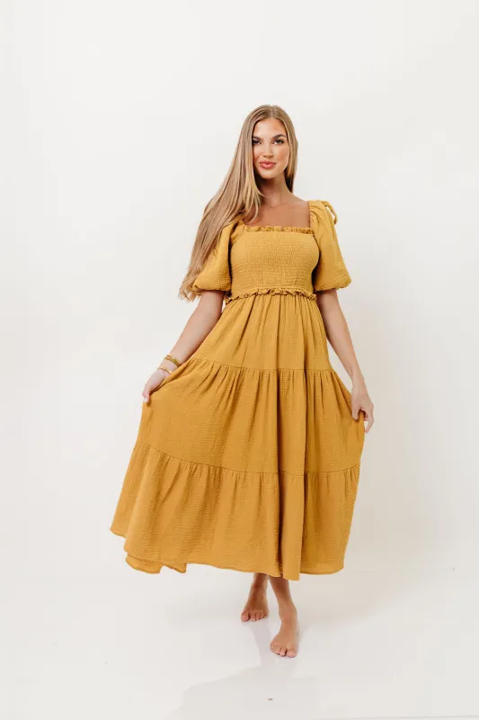 Elena 100% Cotton Midi Dress in Dusty Mustard- Bump Friendly *Final Sale* sold by Worth Collective