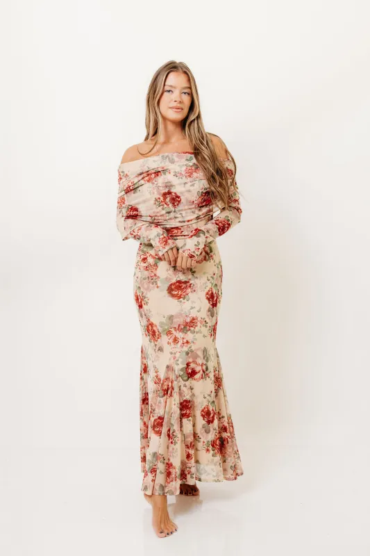 Azaleia Maxi Dress in Tan Floral - Size up for Bump sold by Worth Collective
