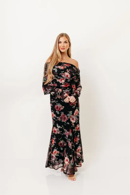 Azaleia Maxi Dress in Black Floral - Size up for Bump sold by Worth Collective