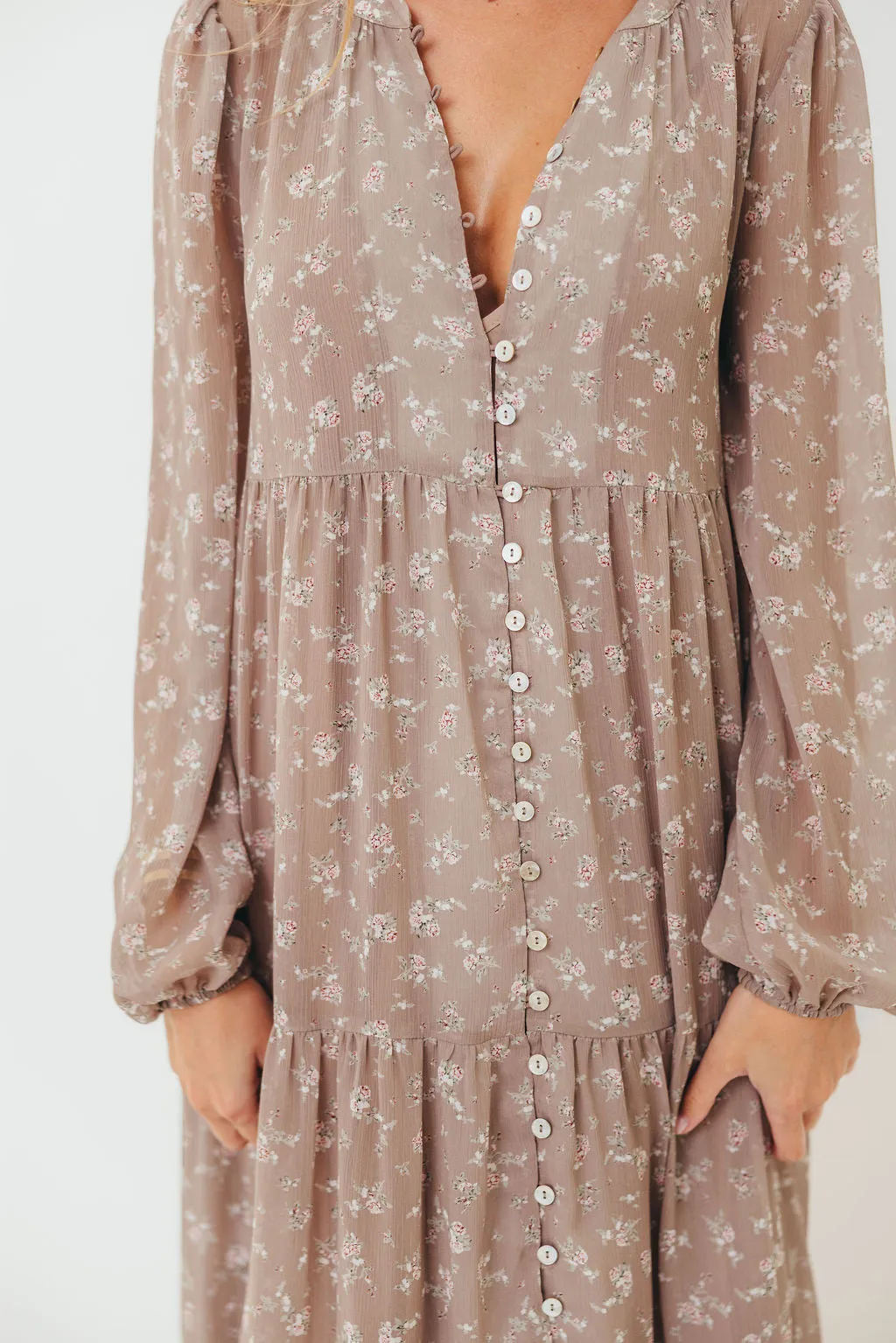 Anna Floral Print Button Front Duster Maxi W/Slip in Mocha Multi - Bump Friendly sold by Worth Collective product image thumbnail 2