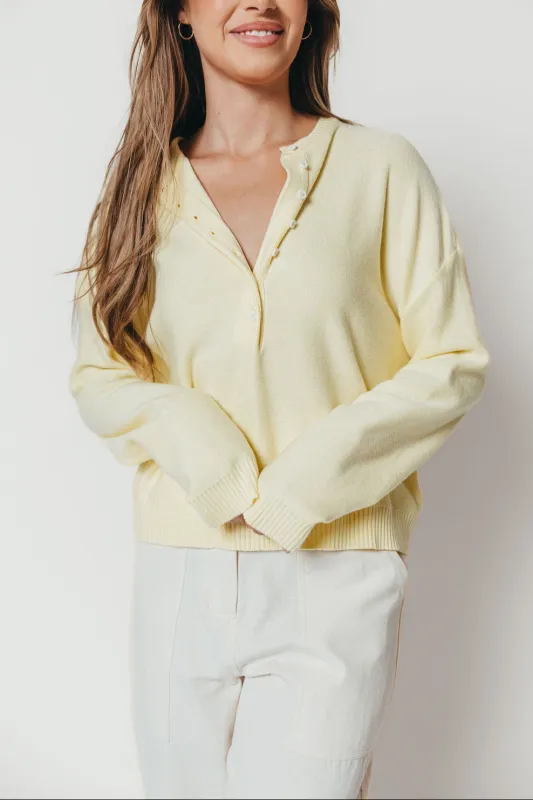 Kesse Henley Button-Up Sweater in Lemon sold by Worth Collective