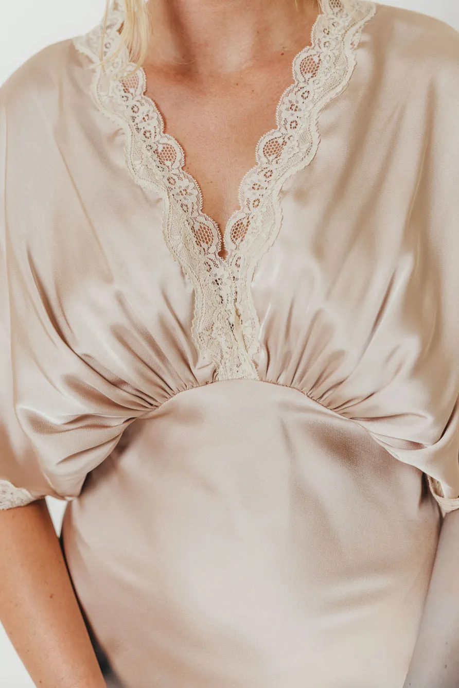 Margot Dull Satin Lace Blouson Maxi Dress in Champagne sold by Worth Collective product image thumbnail 4