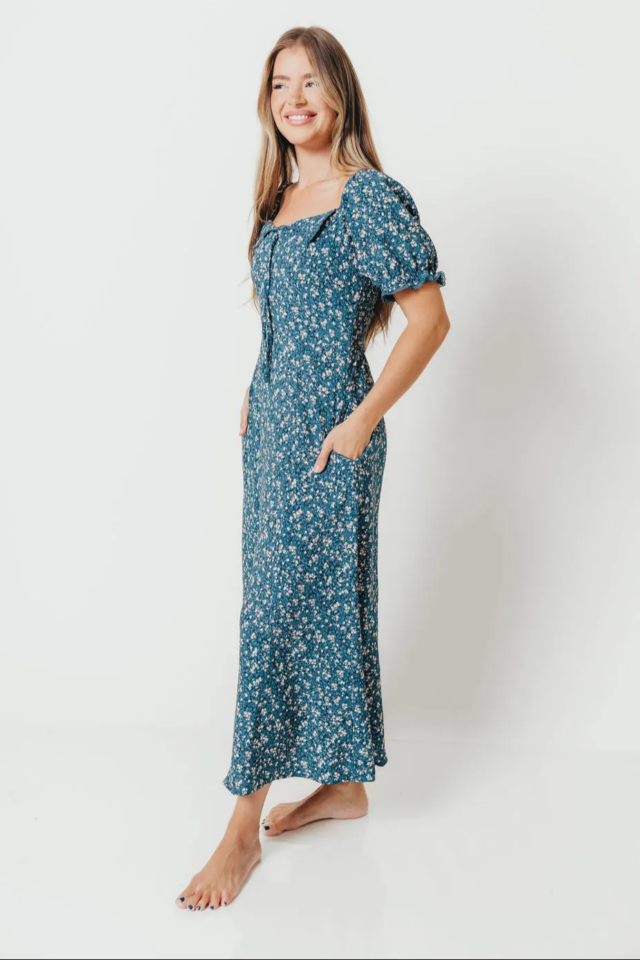 Betsy Floral Midi Dress in Blue/Cream sold by Worth Collective product image thumbnail 2