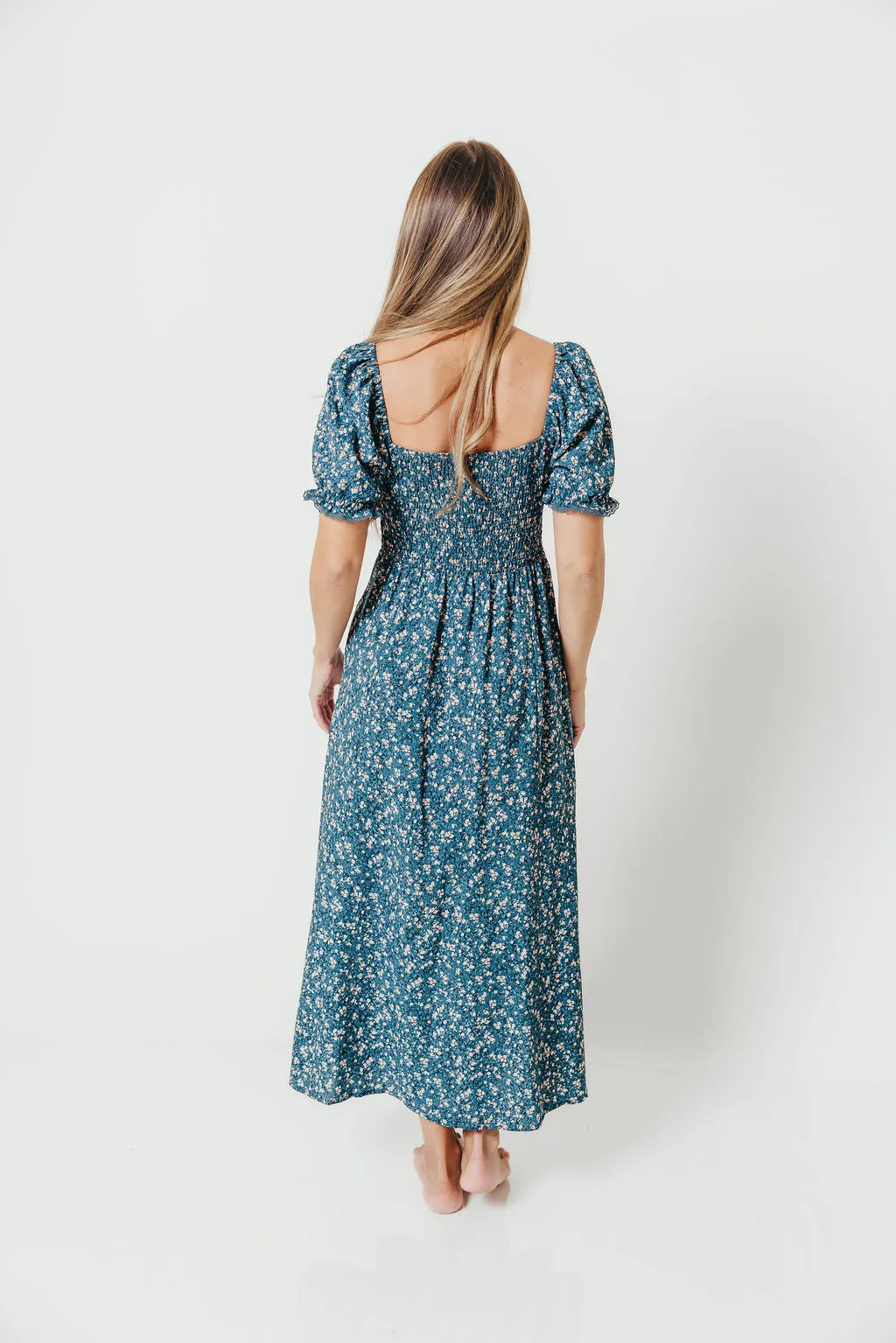 Betsy Floral Midi Dress in Blue/Cream sold by Worth Collective product image thumbnail 4