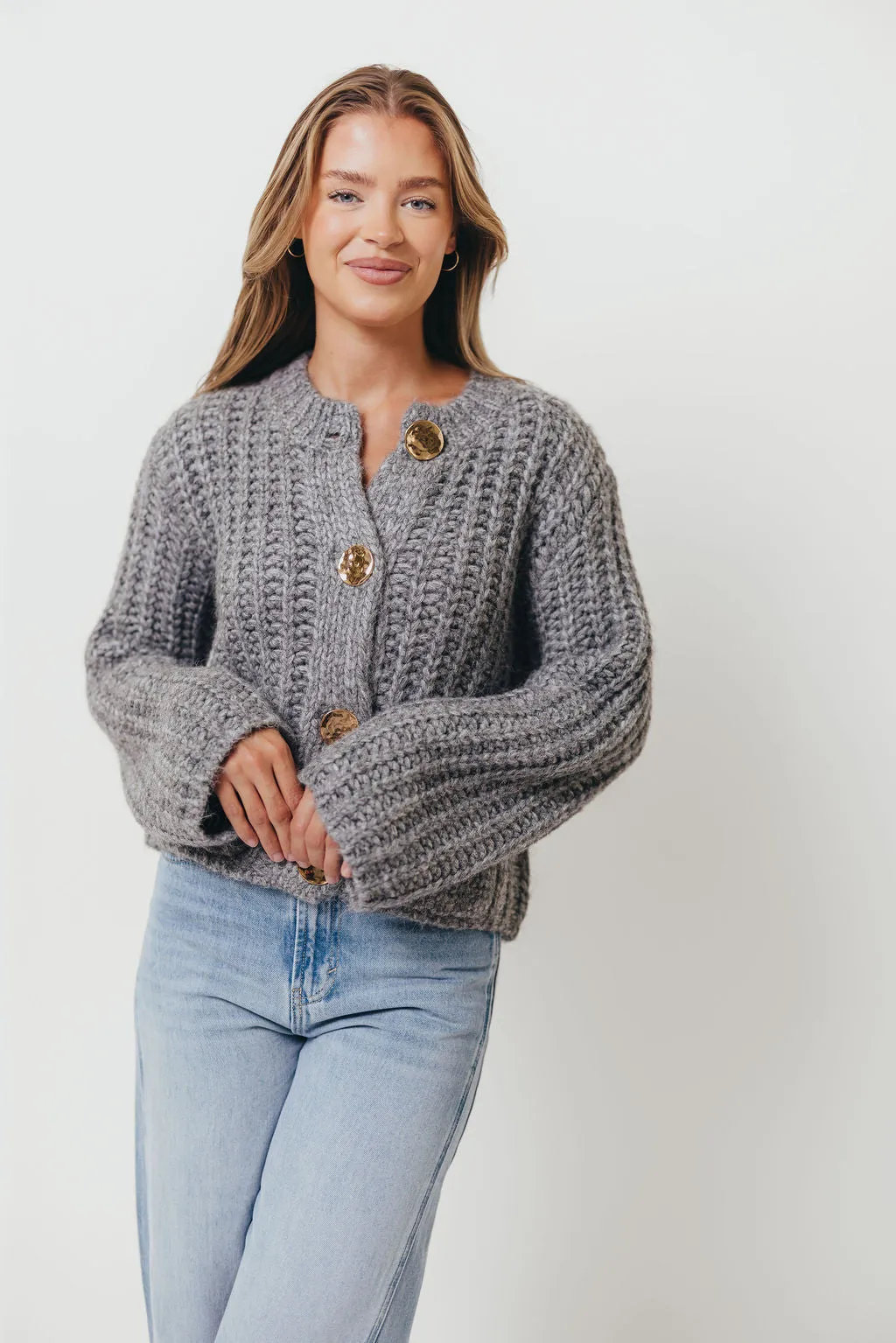 Goldie Chunky Knit Cardigan in Heather Grey sold by Worth Collective product image thumbnail 2