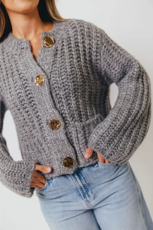 Goldie Chunky Knit Cardigan in Heather Grey sold by Worth Collective