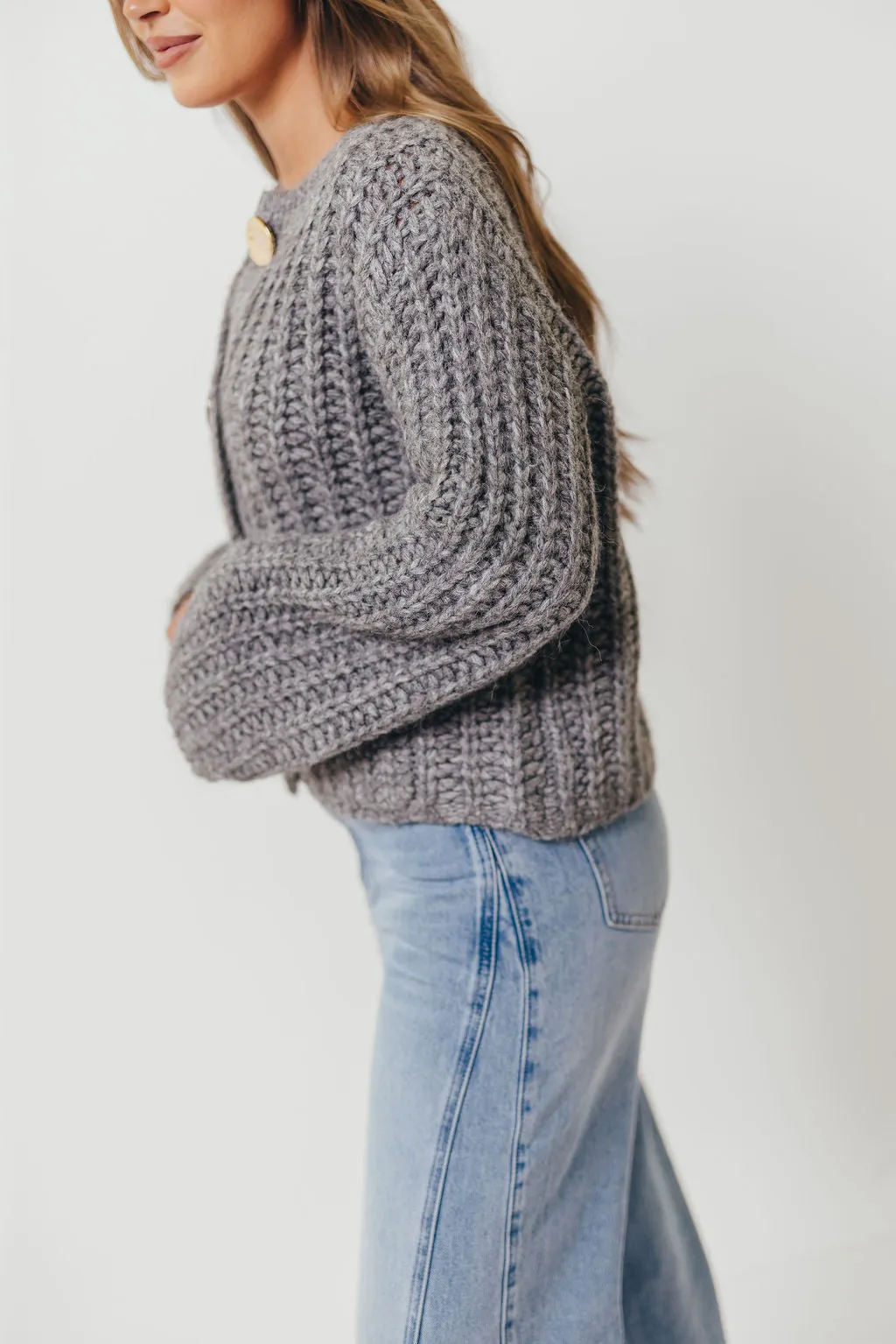 Goldie Chunky Knit Cardigan in Heather Grey sold by Worth Collective product image thumbnail 4