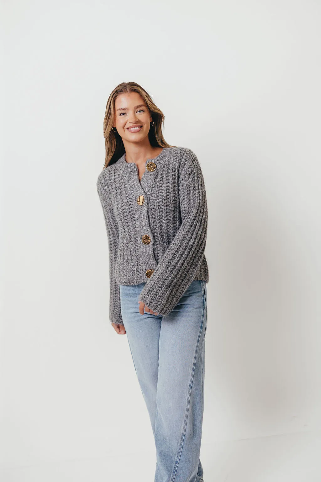 Goldie Chunky Knit Cardigan in Heather Grey sold by Worth Collective product image thumbnail 3