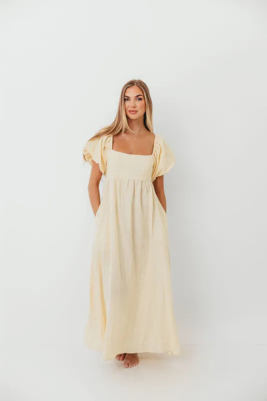 Candace Woven 100% Linen Maxi Dress in Soft Yellow - Bump Friendly sold by Worth Collective
