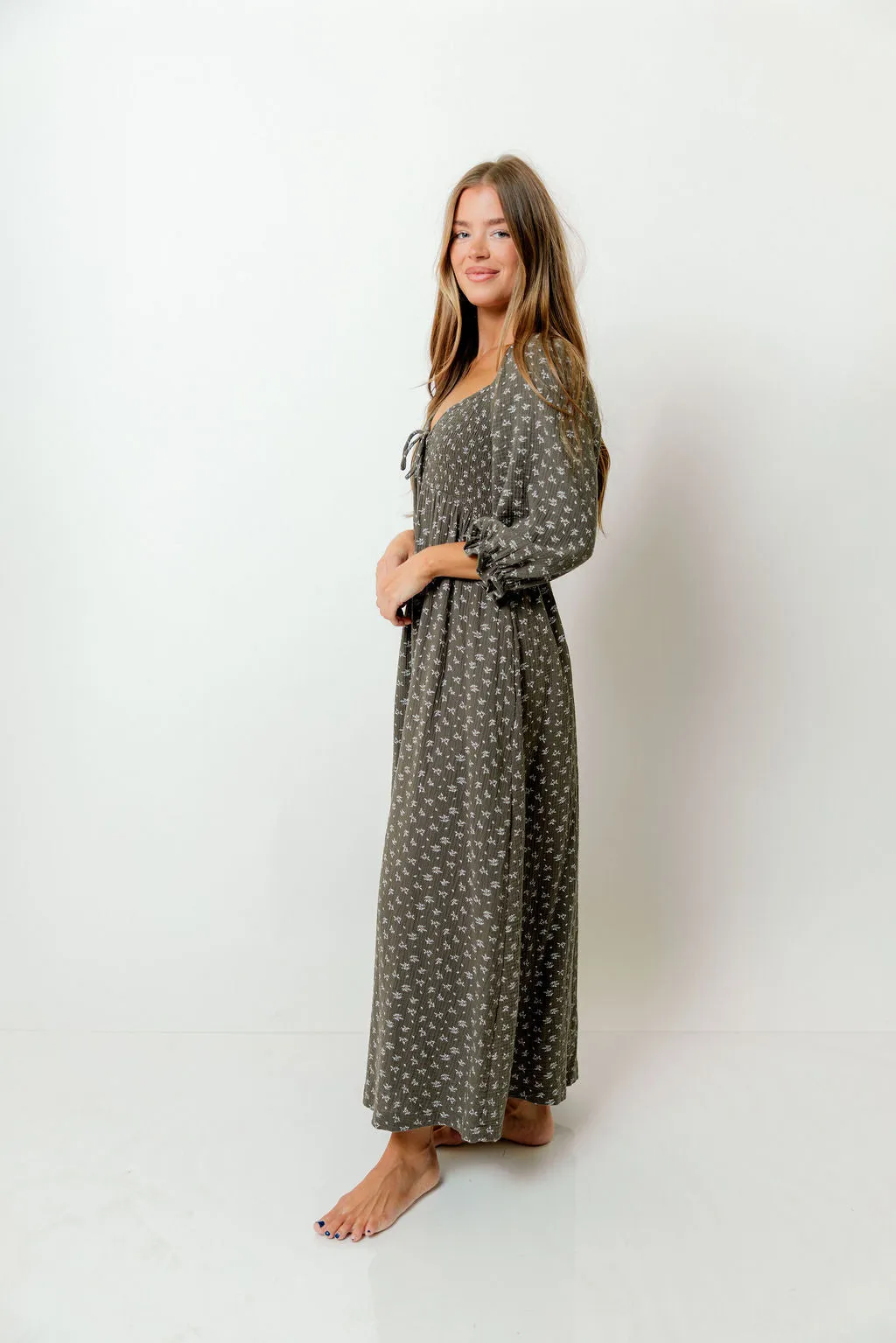 Cecilia 100% Cotton Smocked Maxi Dress in Forest Foliage - Bump Friendly sold by Worth Collective product image thumbnail 2