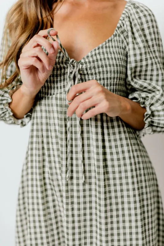 Cecilia 100% Cotton Smocked Maxi Dress in Forest Plaid - Bump Friendly sold by Worth Collective