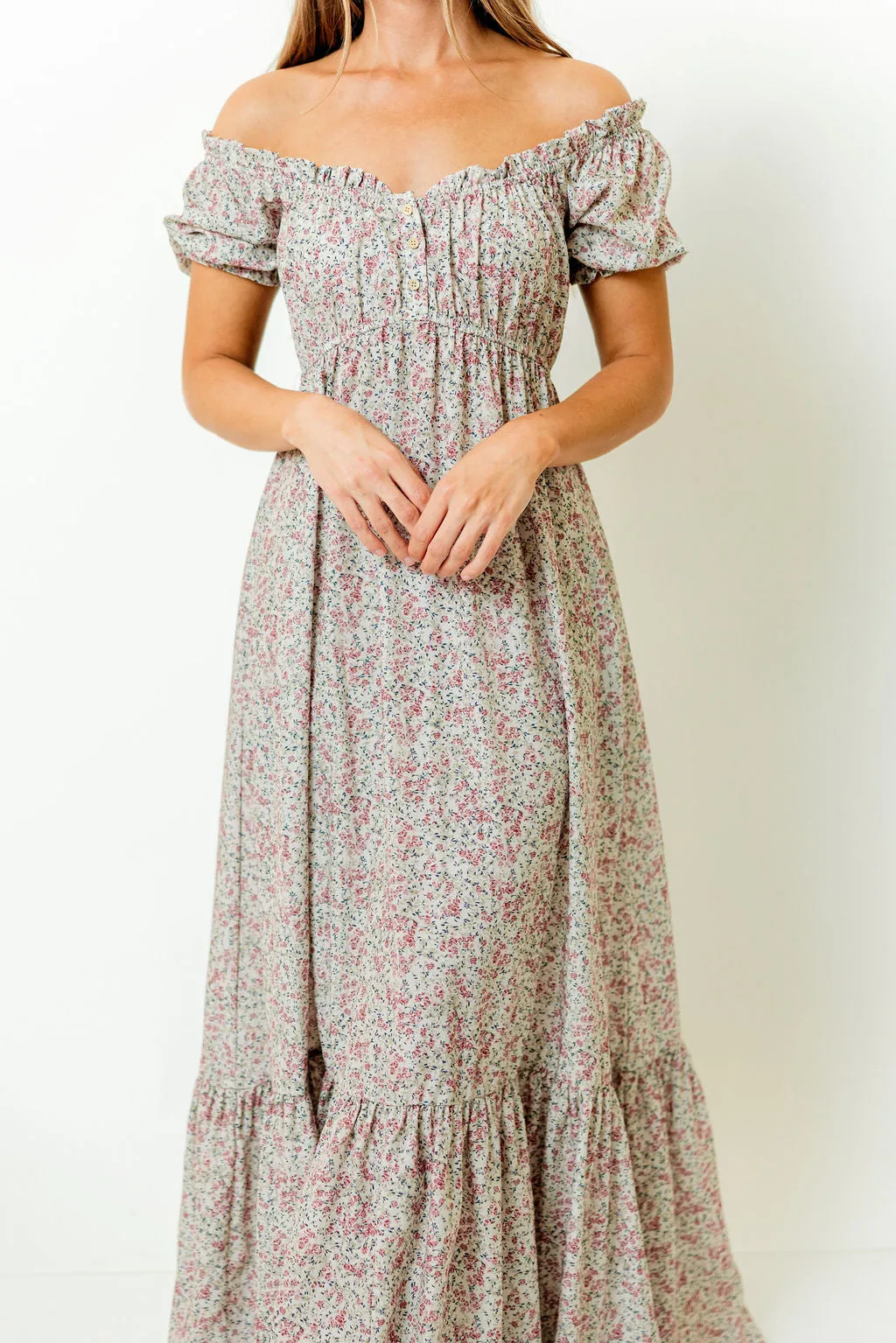 Valeria Romantic Floral Maxi Dress in Taupe sold by Worth Collective product image thumbnail 5