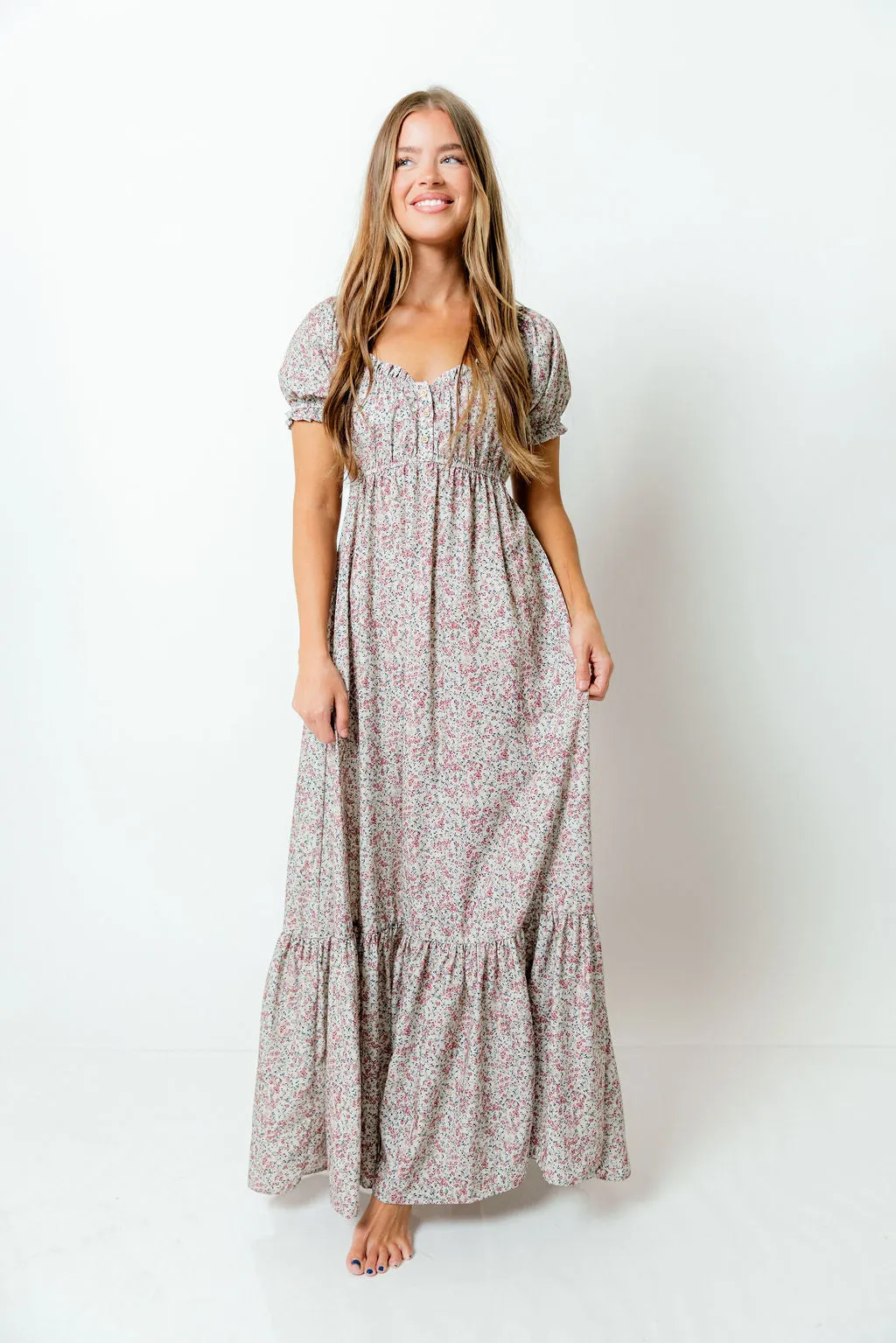 Valeria Romantic Floral Maxi Dress in Taupe sold by Worth Collective product image thumbnail 2