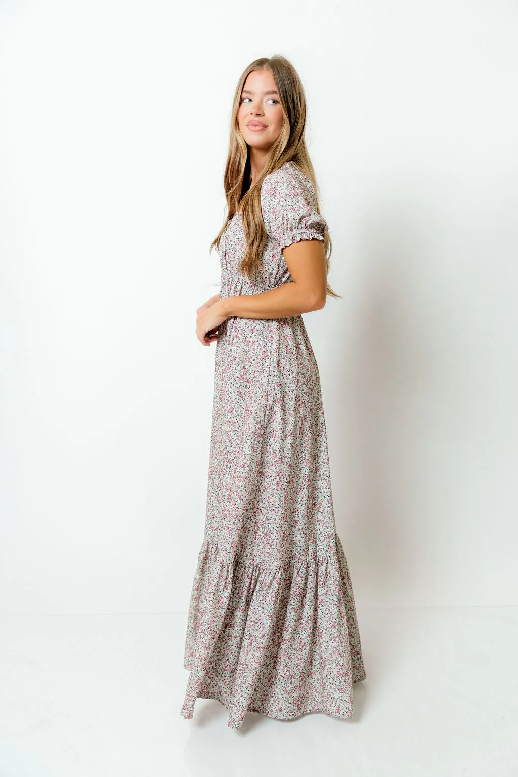 Valeria Romantic Floral Maxi Dress in Taupe sold by Worth Collective product image thumbnail 3