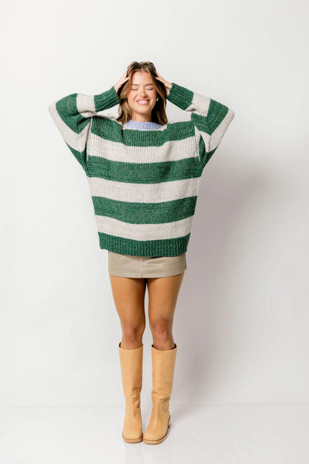 Cosmo Oversized Striped Sweater in Green sold by Worth Collective product image thumbnail 3
