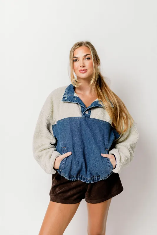 Geri Pullover in Denim Sherpa *Final Sale* sold by Worth Collective