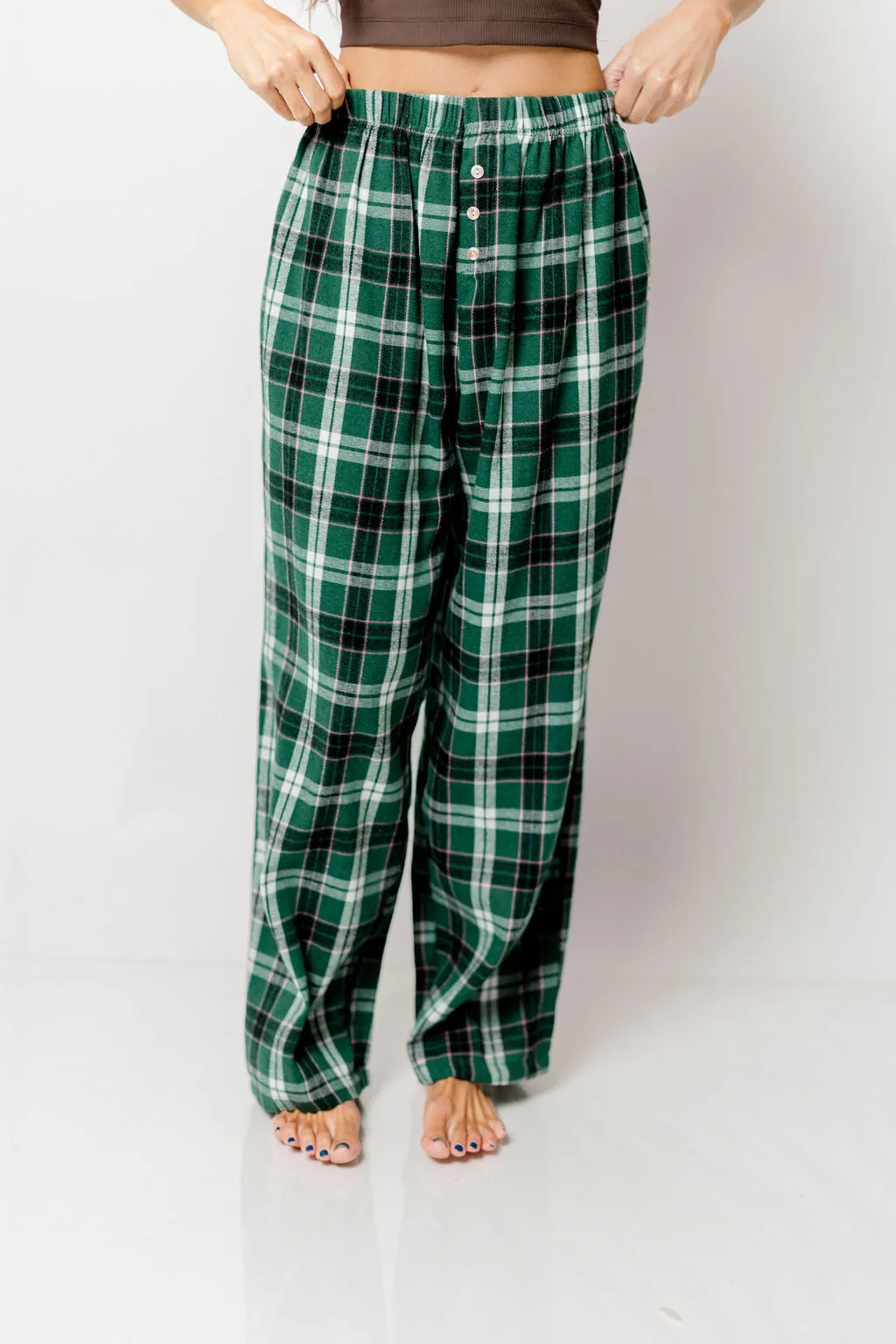 Sandler Flannel Wide Leg Lounge Pants in Green sold by Worth Collective product image thumbnail 2
