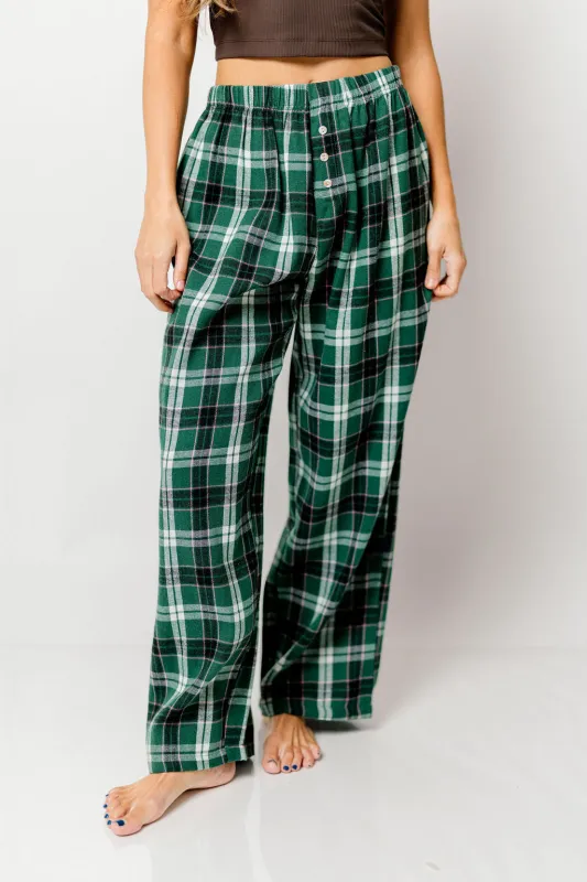 Sandler Flannel Wide Leg Lounge Pants in Green sold by Worth Collective