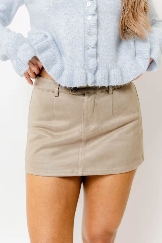 Dixon Faux Suede Mini Skort in Stone made by Promesa