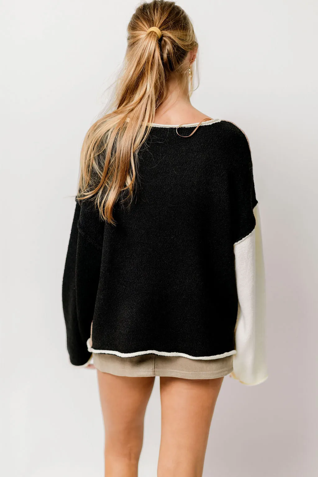Kit Colorblock Knit Rolled-Edge Sweater in Taupe/Black *Final Sale* sold by Worth Collective product image thumbnail 5