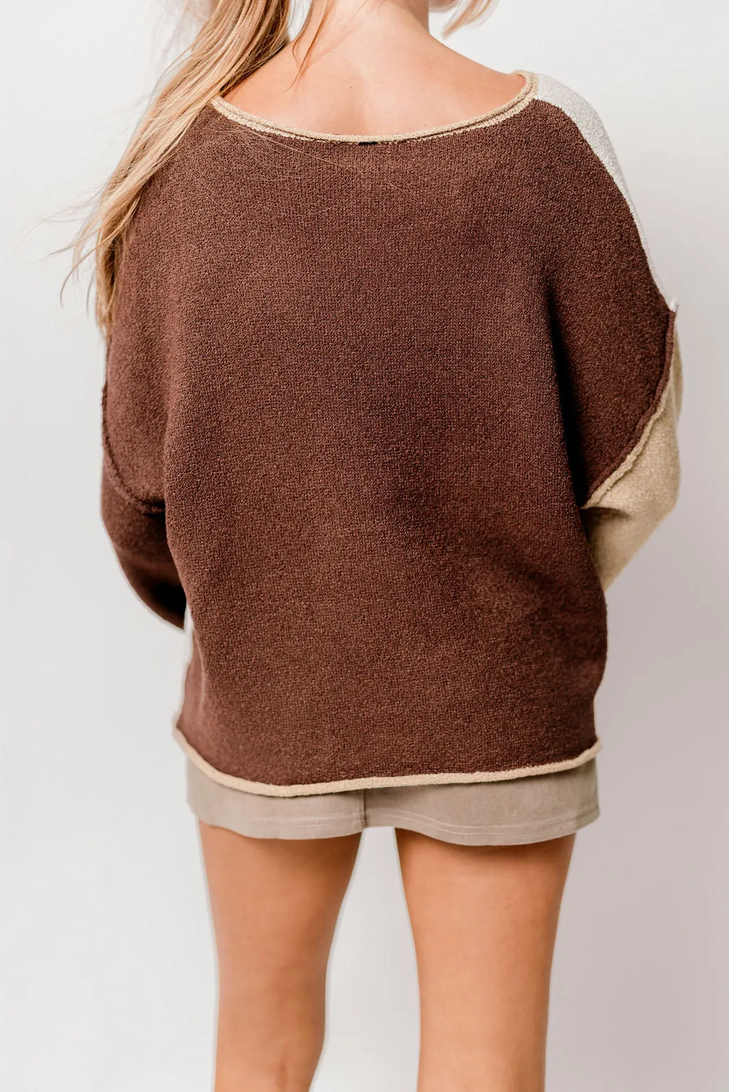 Kit Colorblock Knit Rolled-Edge Sweater in Cream/Brown *Final Sale* sold by Worth Collective product image thumbnail 5